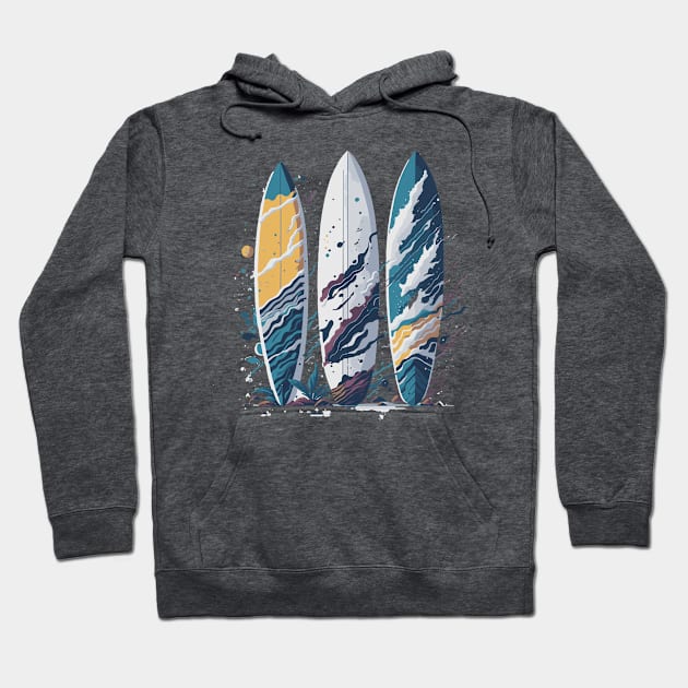 Illustration of surfboards on the sand of the beach Hoodie by jjmpubli